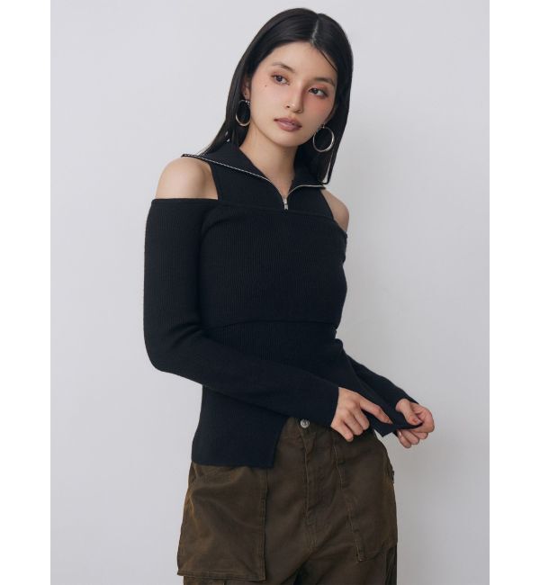 MURUA「オフショルレイヤードZIPニット」|ニット・セーター|