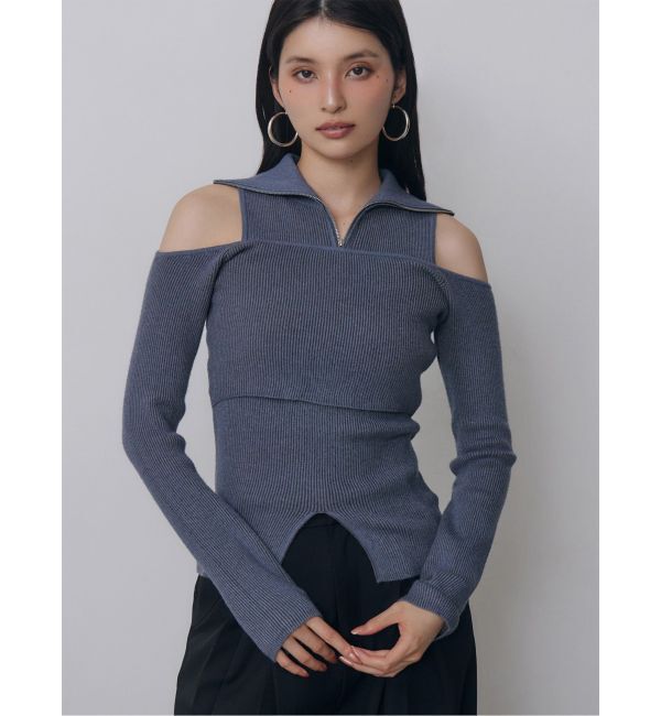 MURUA「オフショルレイヤードZIPニット」|ニット・セーター|ブルー