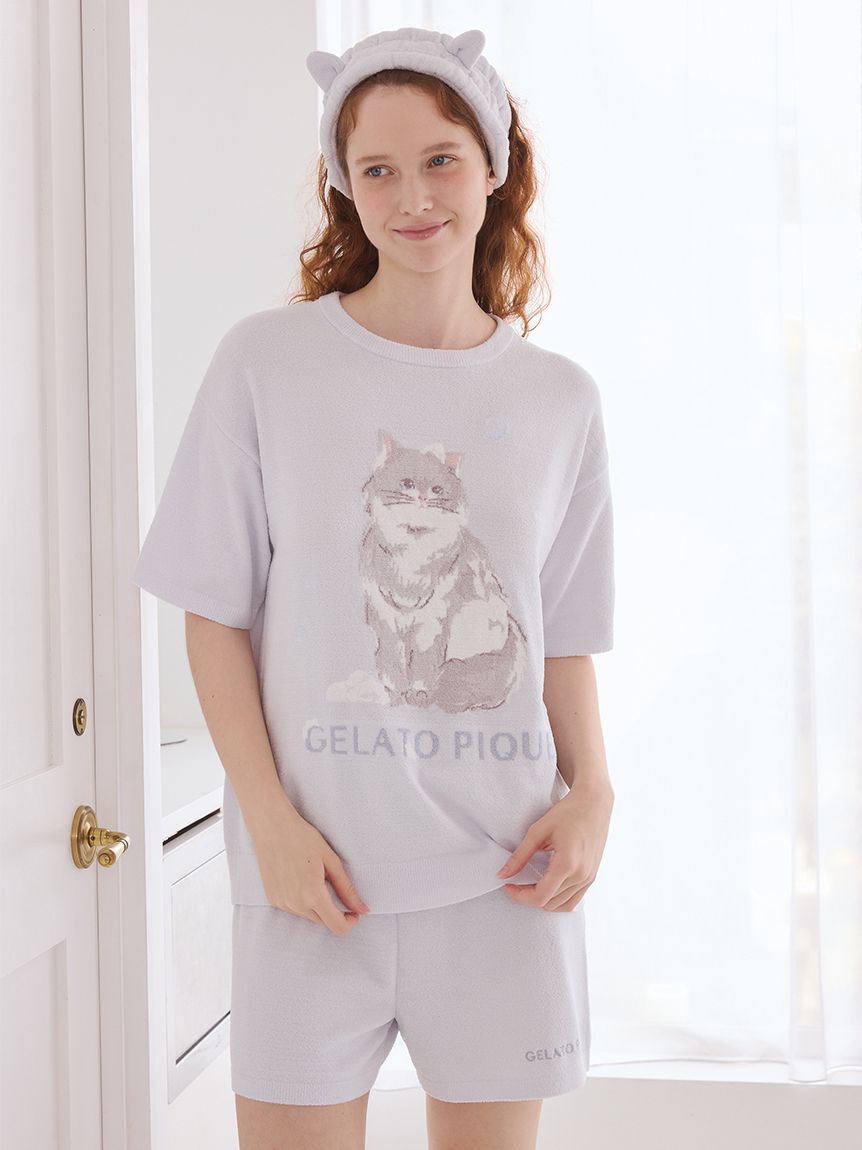 gelato pique「【ONLINE限定】エアリーモコバスタイムCATジャガードプルオーバー&ショートパンツセット」|ルームウェア|