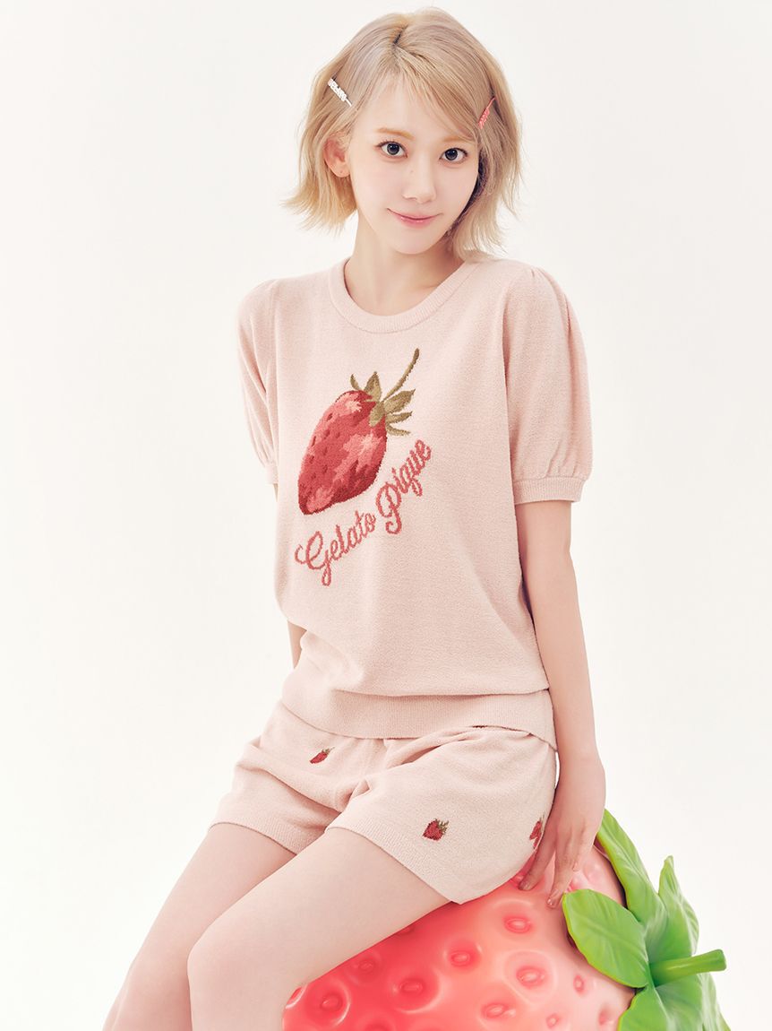 gelato pique「【ONLINE限定】エアリーモコストロベリージャガードプルオーバー&ショートパンツセット」|ルームウェア|