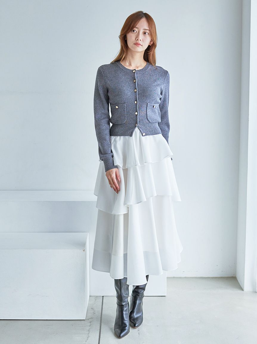 SNIDEL「Sustainableニットカーデ&times;ティアードスカートセット」|ワンピース|