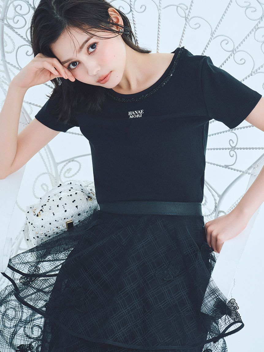 CELFORD「【洗える】【HANAE MORI&times;CELFORDコラボ】ロゴカットトップス」|Tシャツ・カットソー|BLK