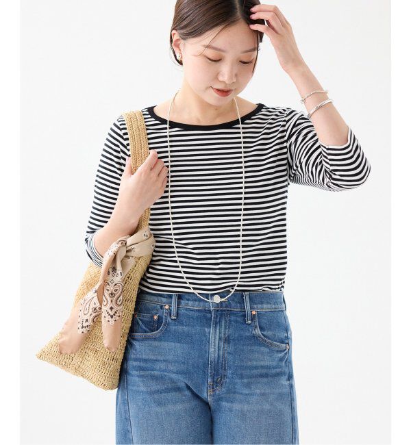 IENA「ATON/エイトン 別注 SUVIN FRAISE ボートネック ボーダーTシャツ」|Tシャツ・カットソー|