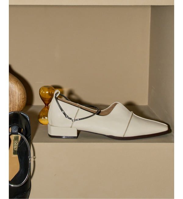 GRISE「《追加/WEB+一部店舗限定》GRISEレザースクエアクロスシームアンクルフラット」|その他|ナチュラル