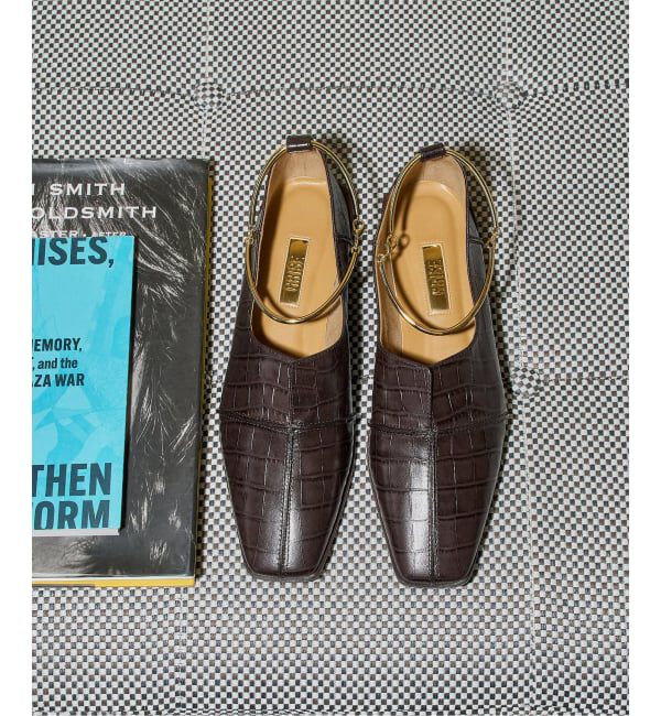 GRISE「《追加/WEB+一部店舗限定》GRISEレザースクエアクロスシームアンクルフラット」|その他|ブラウン
