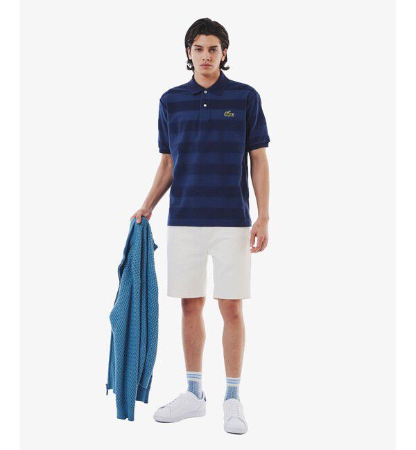LACOSTE「パイル地切り替え同色ボーダーポロシャツ」|ポロシャツ|