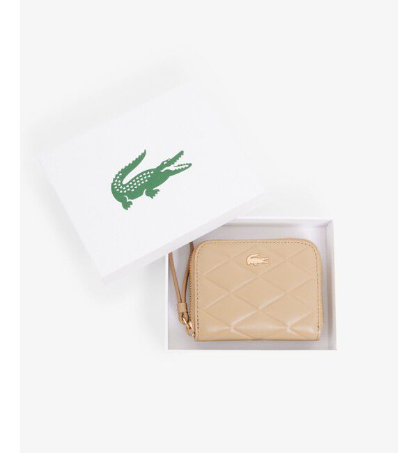 LACOSTE「クロコダイル キルティングレザーラウンドジップミニウォレット」|コインケース|ベージュ