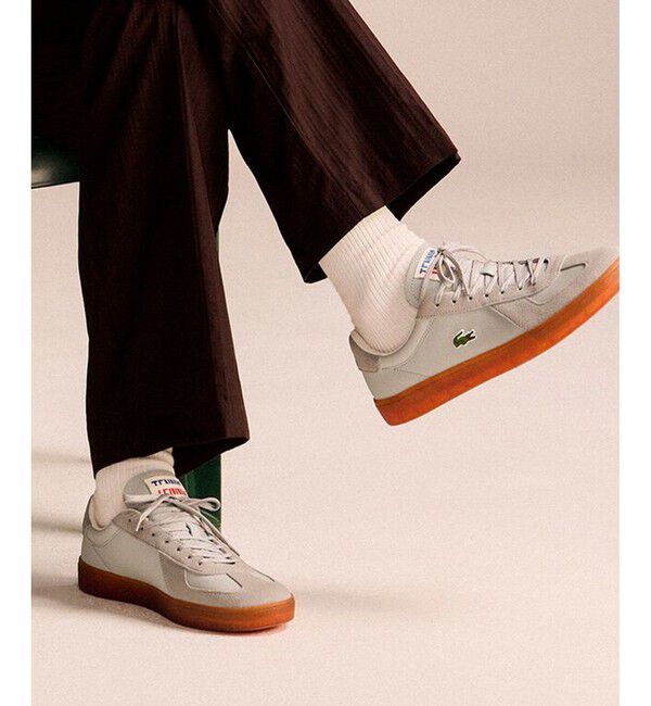LACOSTE「メンズ BASESHOT PRO 126 1 SMA レザー スエード切り替え ローカットスニーカー」|スニーカー|ライトグレー