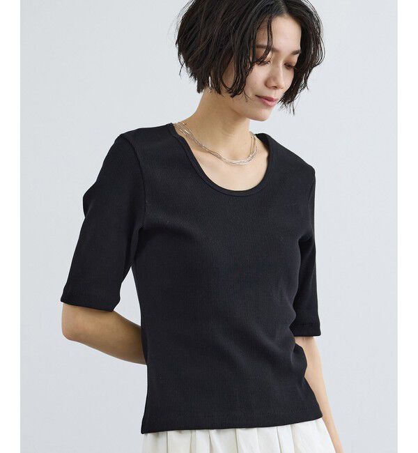 SALON adam et rope'「プリマベールファームリーリブハーフスリーブTシャツ / UVケア・洗える・新色追加」|Tシャツ・カットソー|