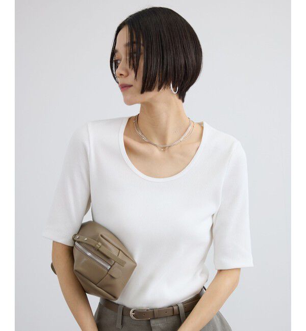 SALON adam et rope'「プリマベールファームリーリブハーフスリーブTシャツ / UVケア・洗える・新色追加」|Tシャツ・カットソー|