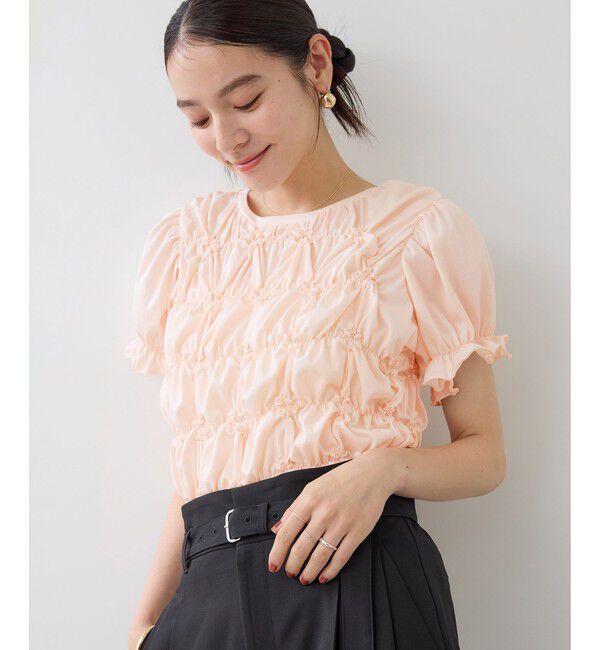 VIS「ドット＆無地アソート シャーリングデザインカットソー」|Tシャツ・カットソー|