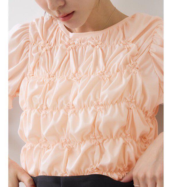 VIS「ドット＆無地アソート シャーリングデザインカットソー」|Tシャツ・カットソー|