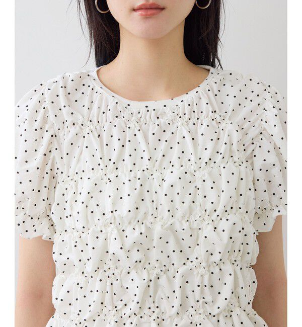 VIS「ドット＆無地アソート シャーリングデザインカットソー」|Tシャツ・カットソー|