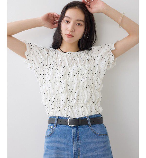 VIS「ドット＆無地アソート シャーリングデザインカットソー」|Tシャツ・カットソー|