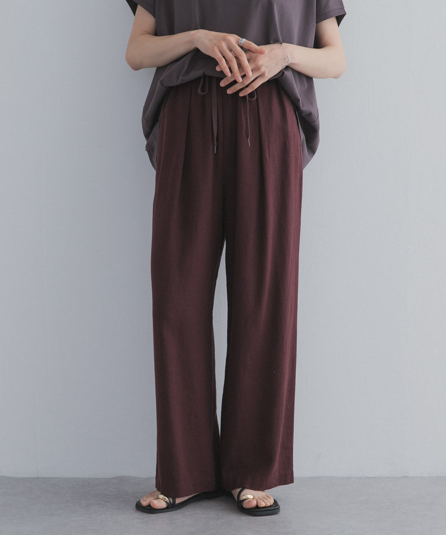 URBAN RESEARCH DOORS「リネンリヨセルイージーパンツ」|その他|ボルドー