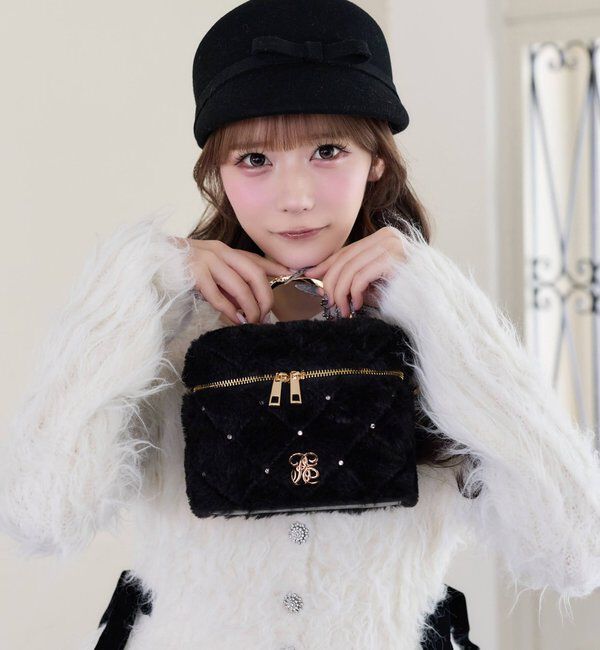  「【Premium order】ビジューハンドルフェイクファーバニティバッグ」|ショルダー・メッセンジャー|
