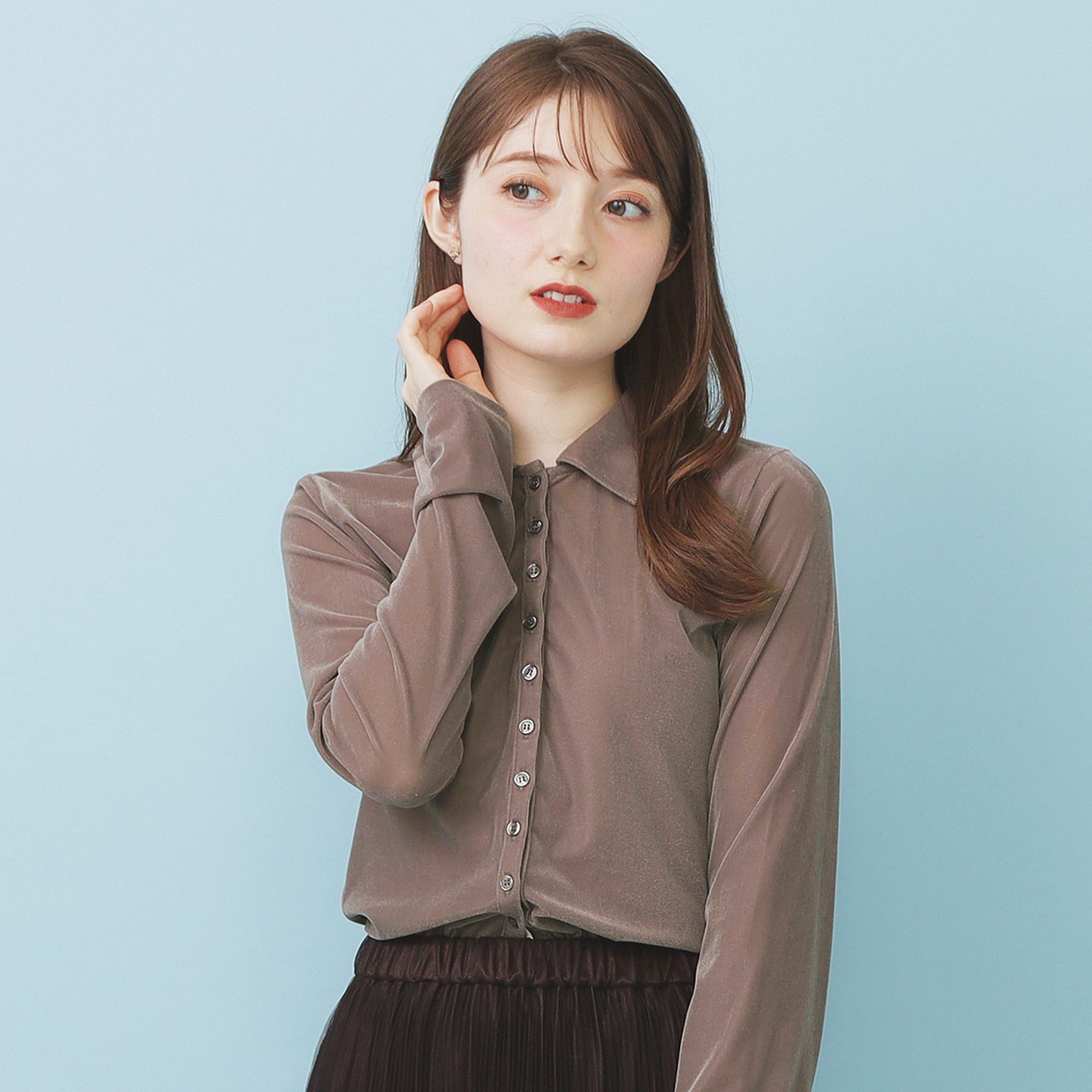 index「衿付きベロアジャージトップス【洗濯機OK】」|Tシャツ・カットソー|トープ(054)