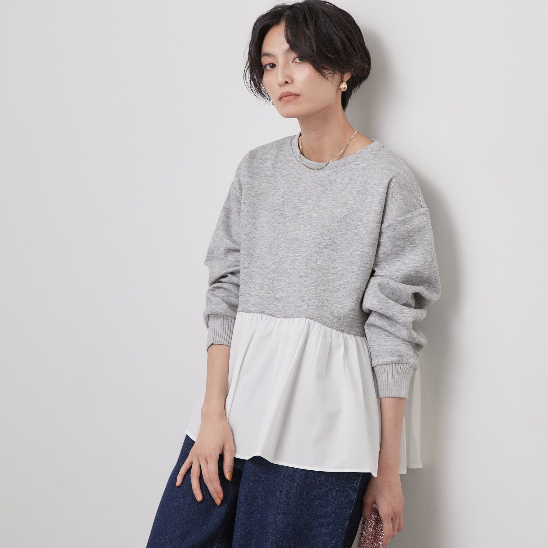 OPAQUE.CLIP「ペプラムドッキングトップス【洗濯機OK】」|Tシャツ・カットソー|グレー(012)