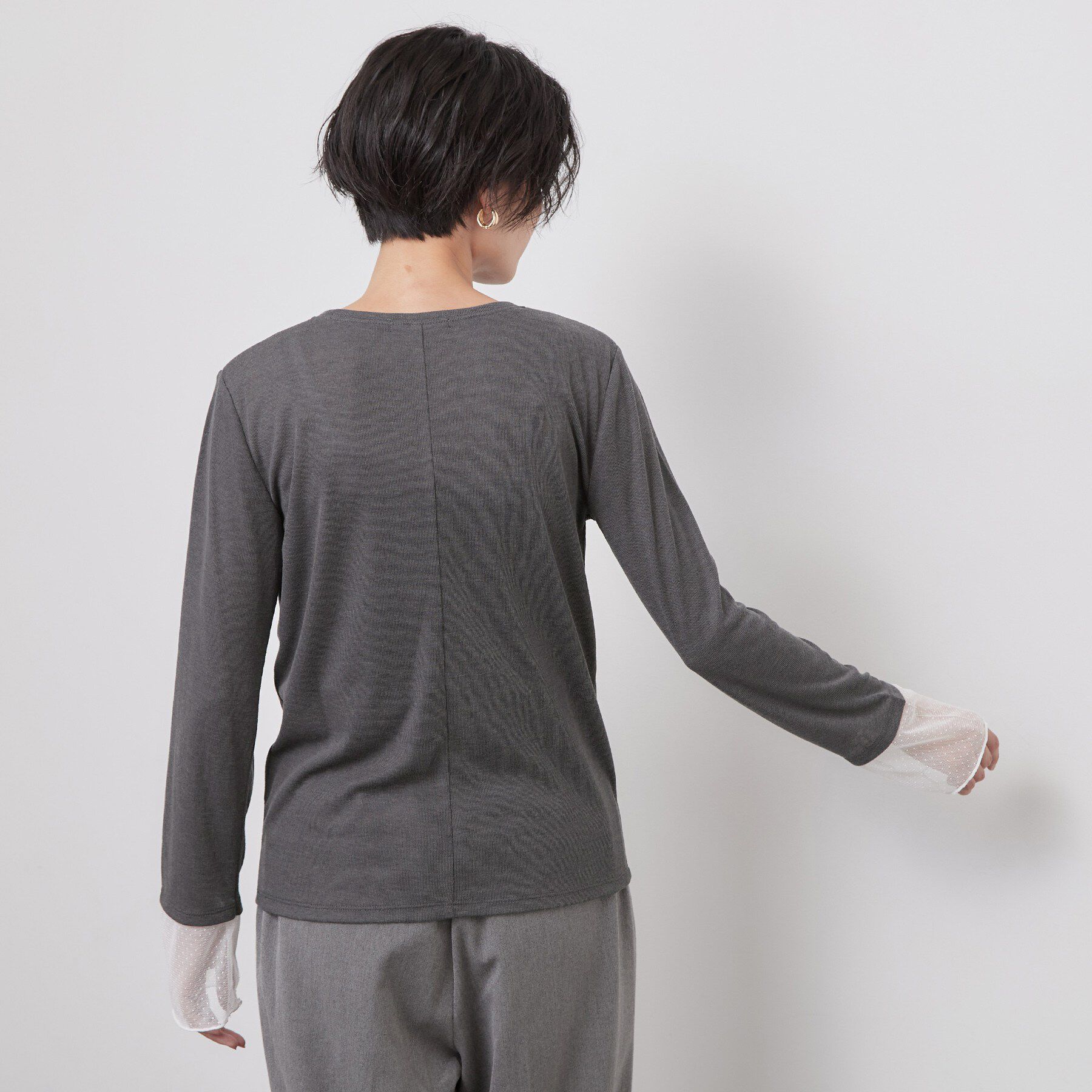 OPAQUE.CLIP「袖口レース＆ドットチュールドッキングトップス【洗濯機OK】」|Tシャツ・カットソー|