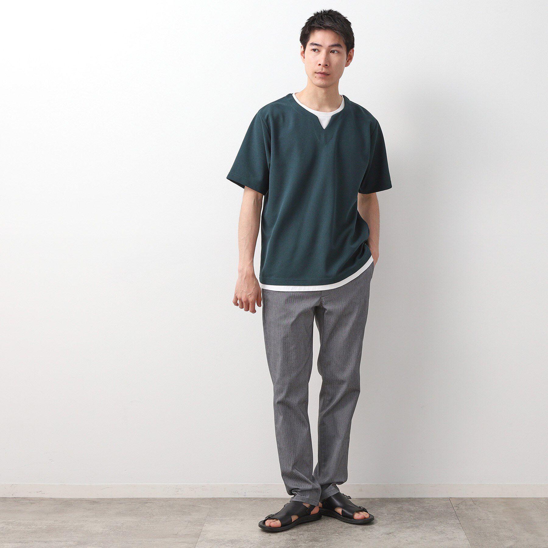 THE SHOP TK「ツイルキーネック 半袖Tシャツ 接触冷感/洗濯機OK」|Tシャツ・カットソー|