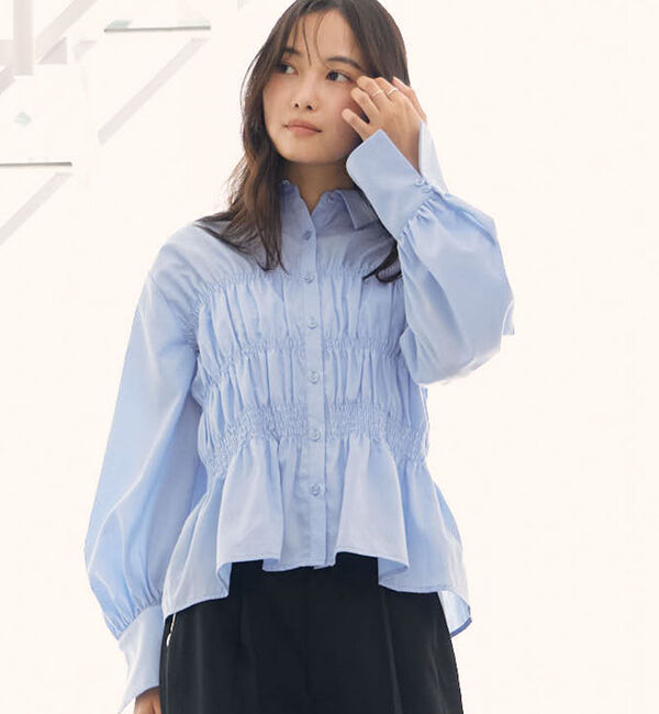 archives「【ＯＮかわ】シャーリングペプラムシャツ」|シャツ・ブラウス|BLUE