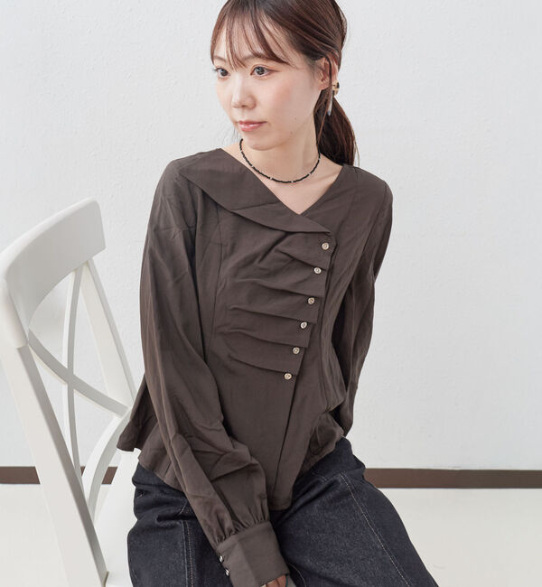archives「【ＯＮかわ】ドットアソートフロントタックフレアＢＬ」|シャツ・ブラウス|BROWN