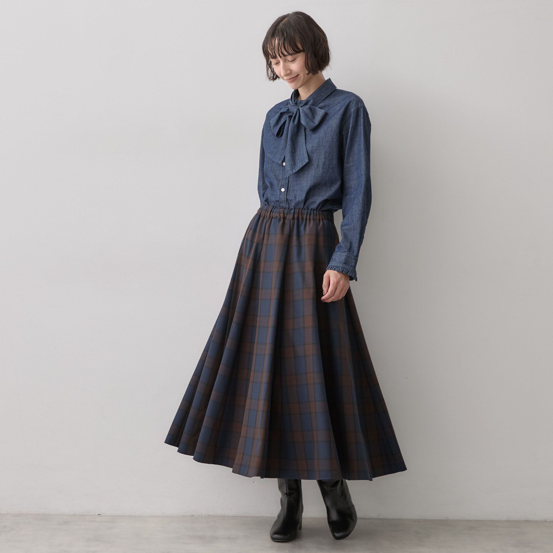 Dessin「【ボウタイ取り外し可】2WAYデニムフリルシャツ」|シャツ・ブラウス|