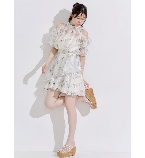 MERCURYDUO「花柄オープンショルダーミニワンピース」|ワンピース|