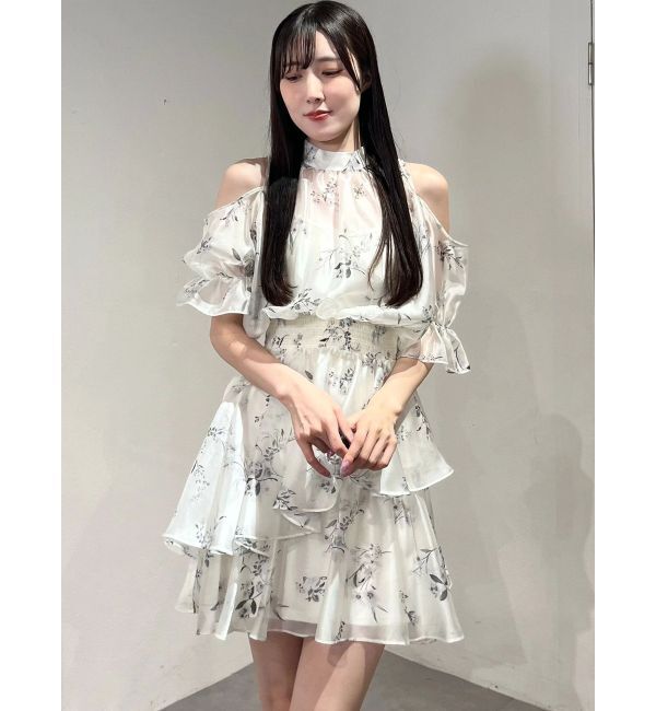 MERCURYDUO「花柄オープンショルダーミニワンピース」|ワンピース|