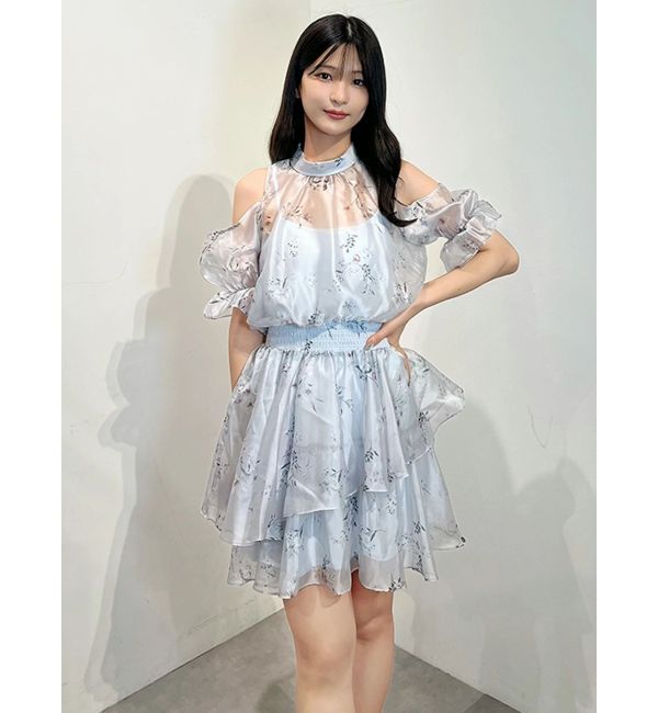 MERCURYDUO「花柄オープンショルダーミニワンピース」|ワンピース|