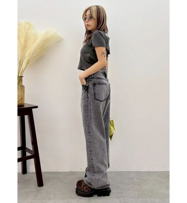 EVRIS「ミドルウエストケミカルワイドデニムパンツ」|デニム|
