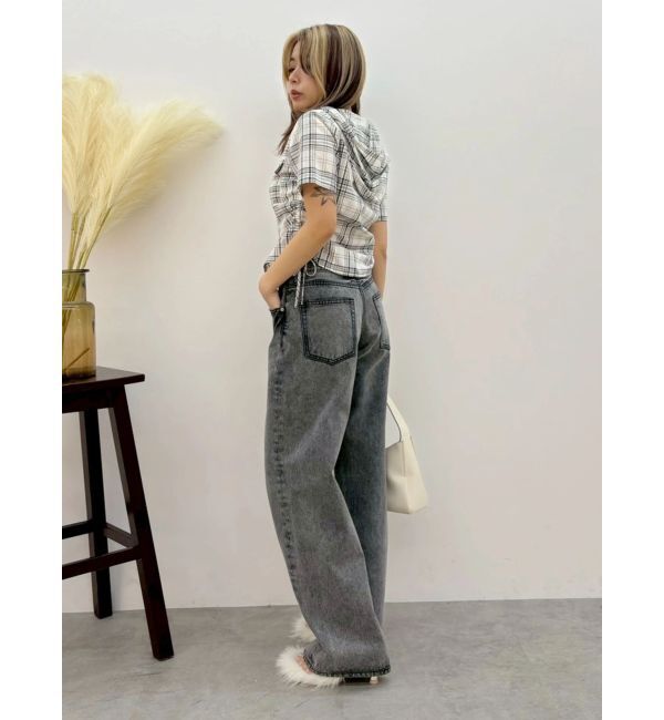 EVRIS「ミドルウエストケミカルワイドデニムパンツ」|デニム|