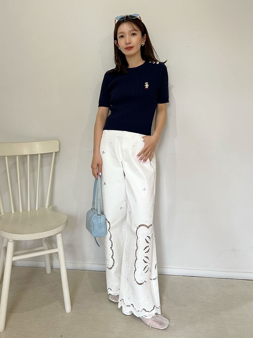 LILY BROWN「[L.B CANDY STOCK]カットワークビジューデニムパンツ」|デニム|