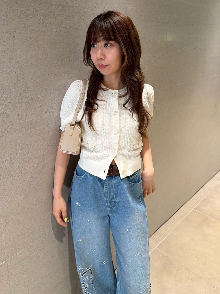 LILY BROWN「[L.B CANDY STOCK]クロップドビジューカーディガン」|カーディガン|