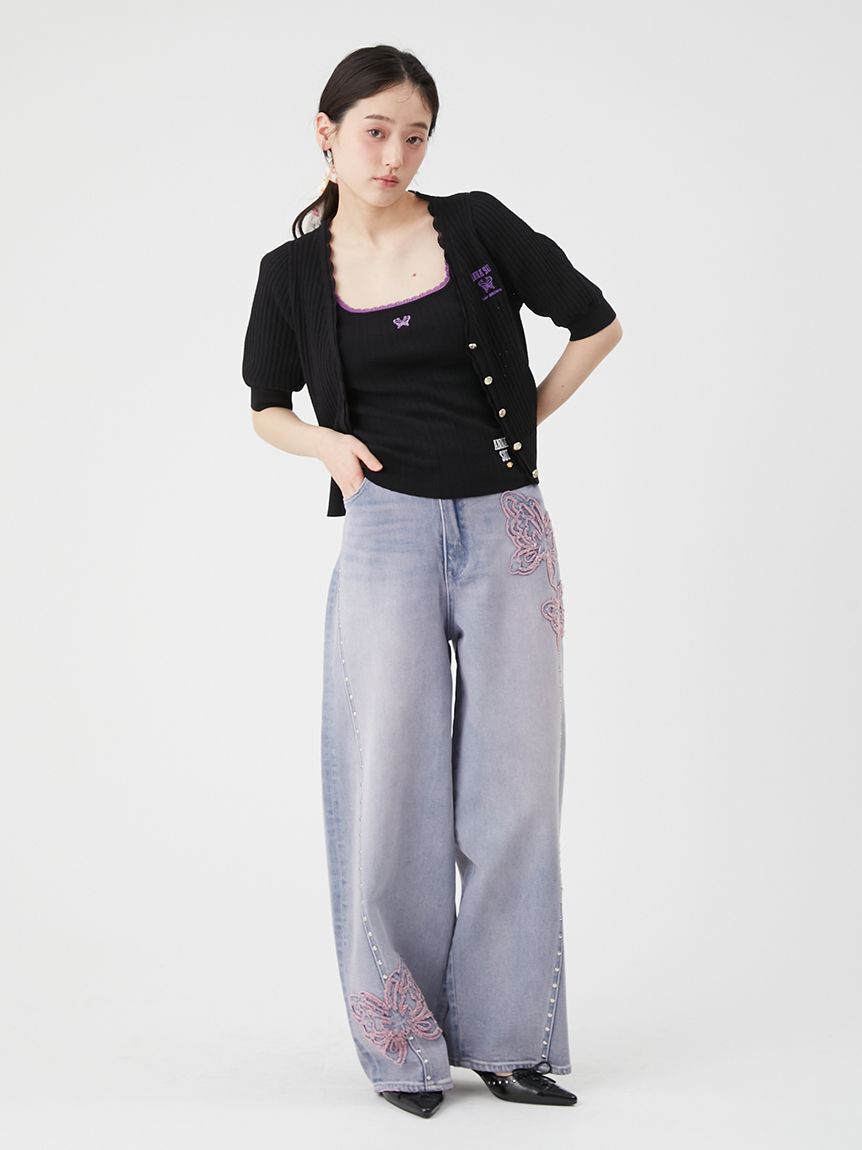 LILY BROWN「【LILY BROWN&times;ANNA SUI】バタフライワイドデニムパンツ」|デニム|