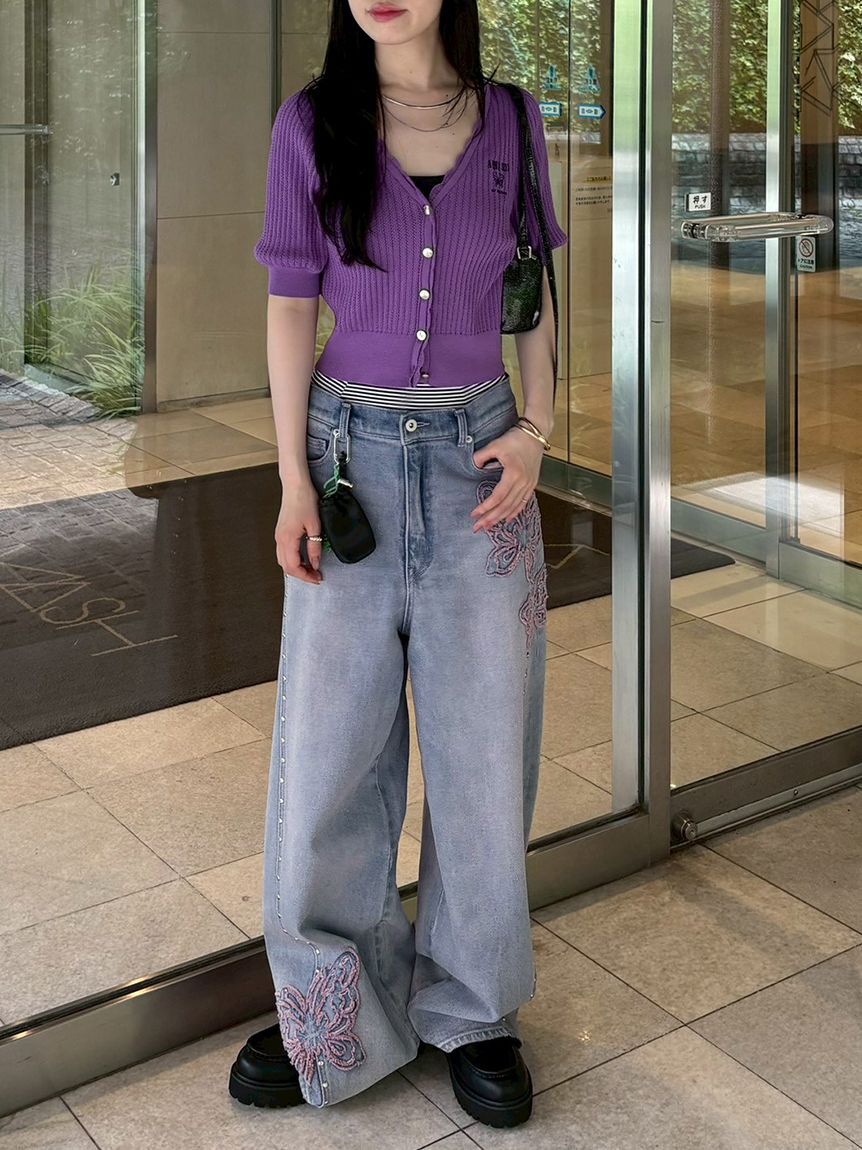 LILY BROWN「【LILY BROWN&times;ANNA SUI】バタフライワイドデニムパンツ」|デニム|
