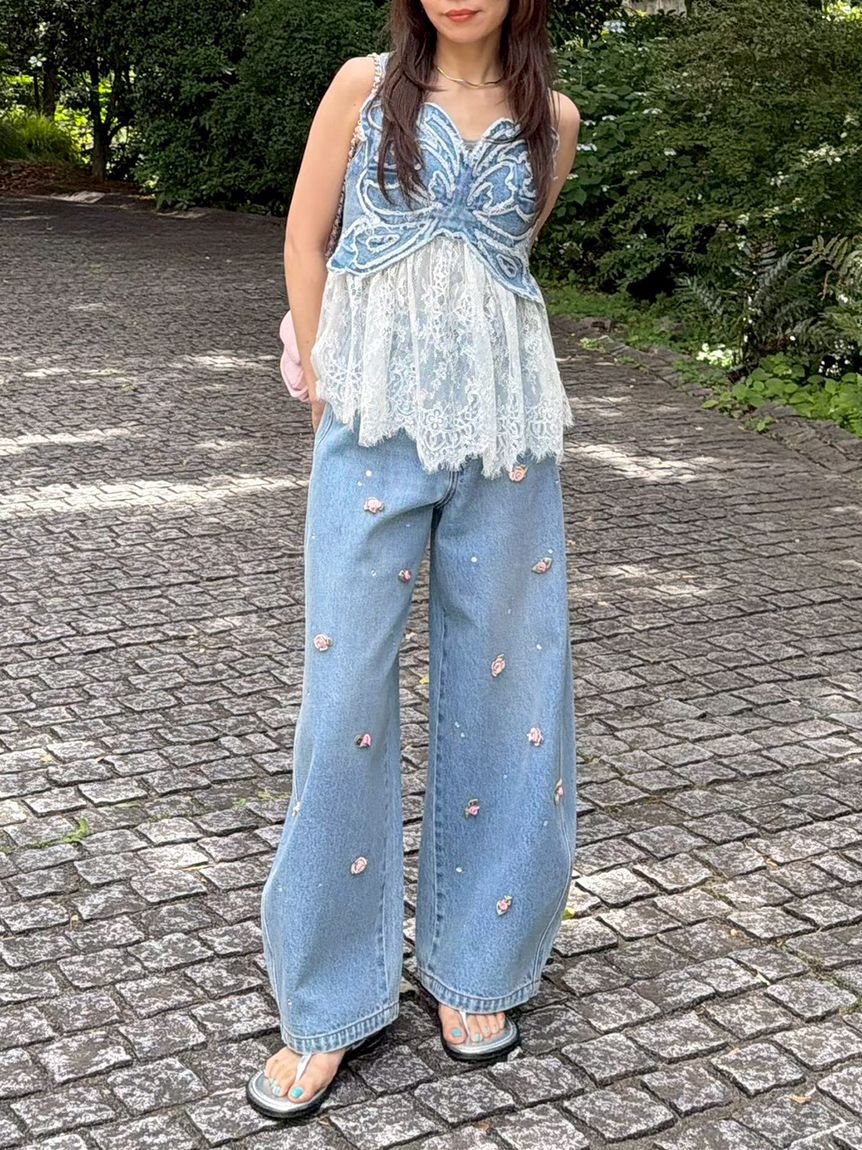 LILY BROWN「【LILY BROWN&times;ANNA SUI】バタフライワイドデニムパンツ」|デニム|