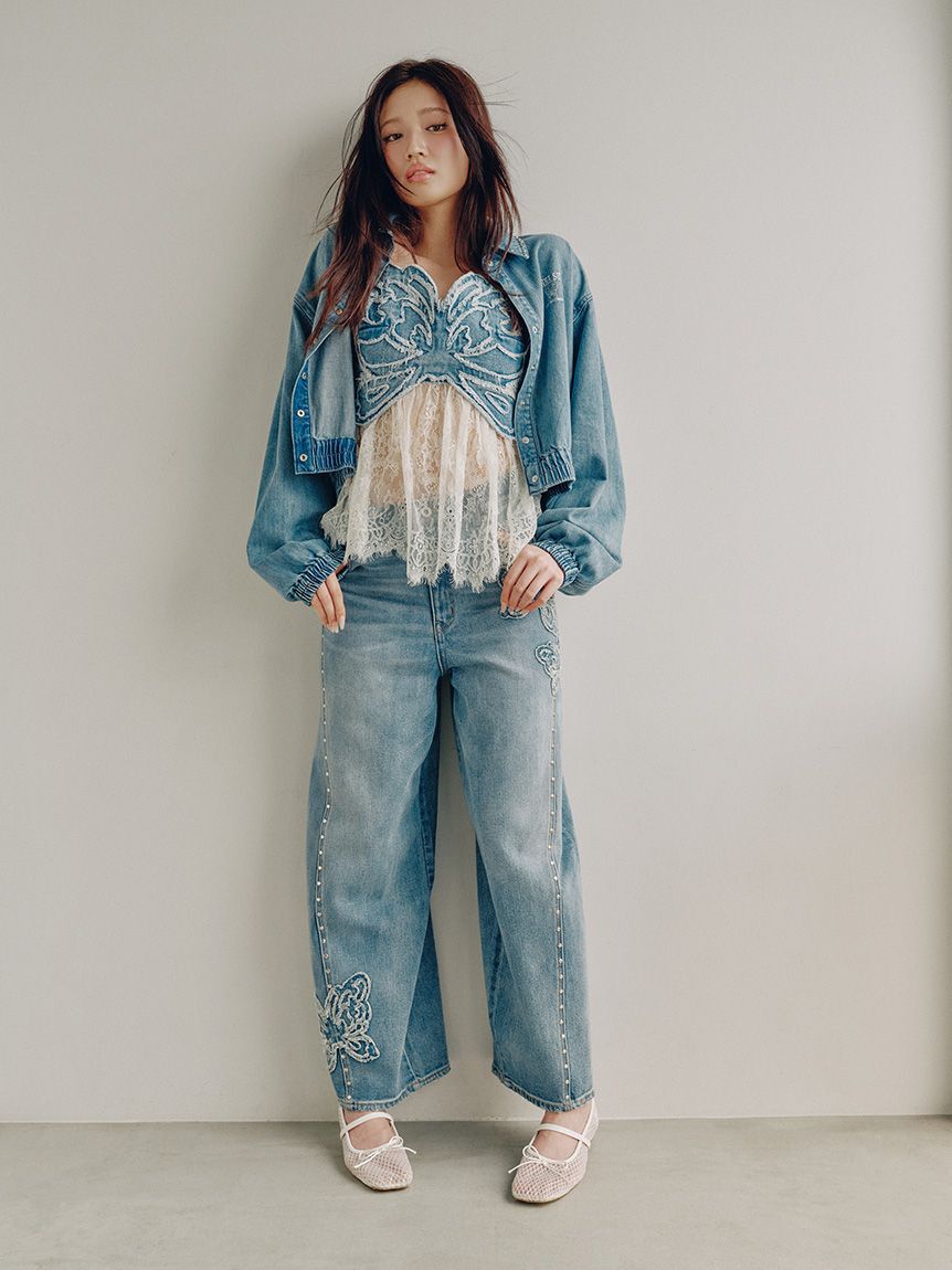 LILY BROWN「【LILY BROWN&times;ANNA SUI】バタフライワイドデニムパンツ」|デニム|