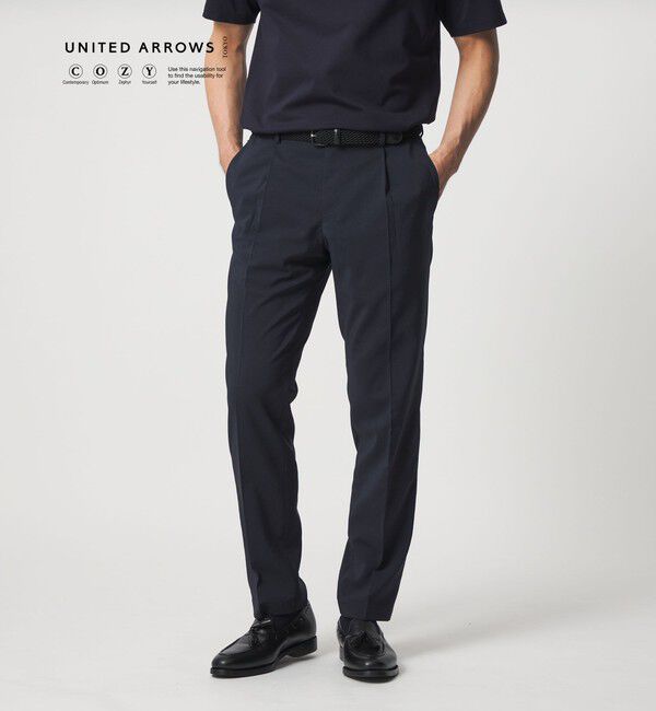 UNITED ARROWS「タフタ サイドシャーリング 1プリーツ パンツ UA COZY ウォッシャブル ヨコストレッチ」|スラックス|NAVY