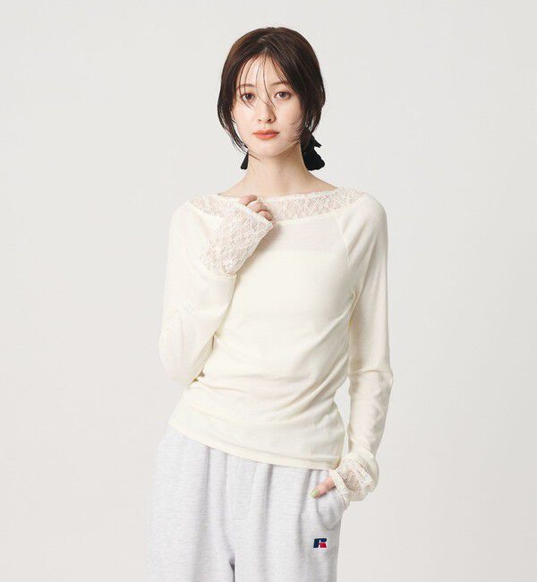 BEAUTY&YOUTH UNITED ARROWS「レースドッキング ロングスリーブ カットソー」|Tシャツ・カットソー|OFF WHITE