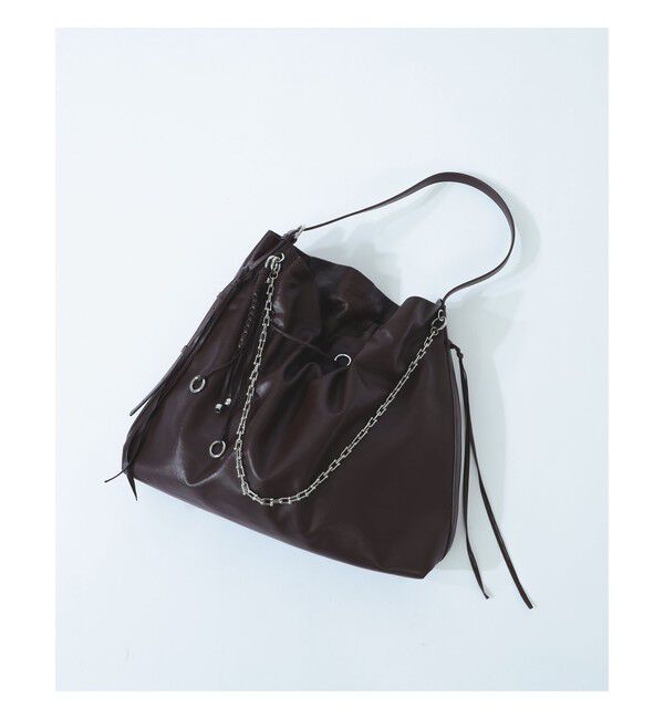 Ray BEAMS 「フェイク レザー チェーン バッグ」|ショルダー・メッセンジャー|DARK BROWN