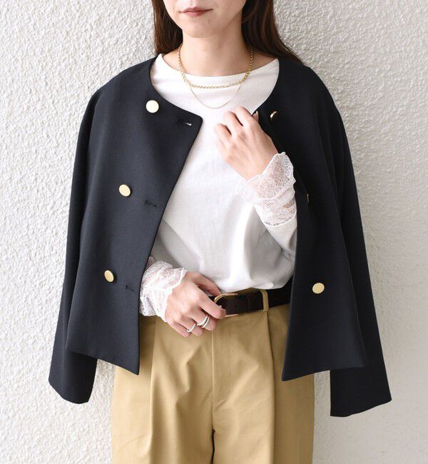 SHIPS Colors 「【WEB限定】〈手洗い可能〉レース 切替スリーブ カットソー◇」|Tシャツ・カットソー|
