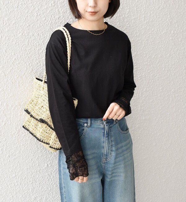 SHIPS Colors 「【WEB限定】〈手洗い可能〉レース 切替スリーブ カットソー◇」|Tシャツ・カットソー|