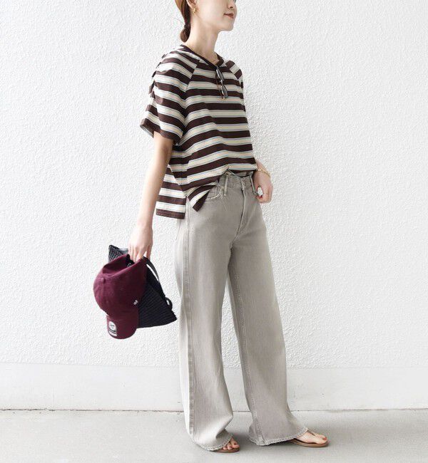 SHIPS for women「〈手洗い可能〉ボーダー / ソリッド 袖ギャザー ショートスリーブ プルオーバー」|Tシャツ・カットソー|