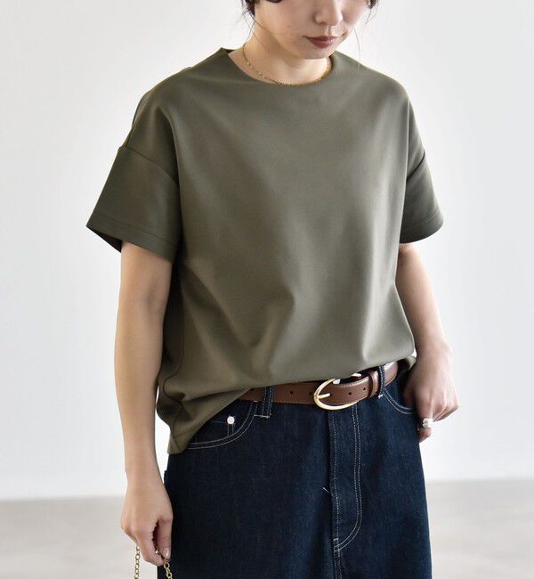 quaranciel「quaranciel:〈洗濯機可能〉ライト ポンチ バック ボタン ショートスリーブ TEE」|Tシャツ・カットソー|カーキ