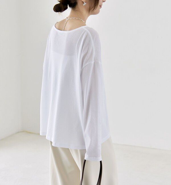 quaranciel「quaranciel:〈手洗い可能〉シアー コットン ボートネック ルーズ ロンTEE」|Tシャツ・カットソー|