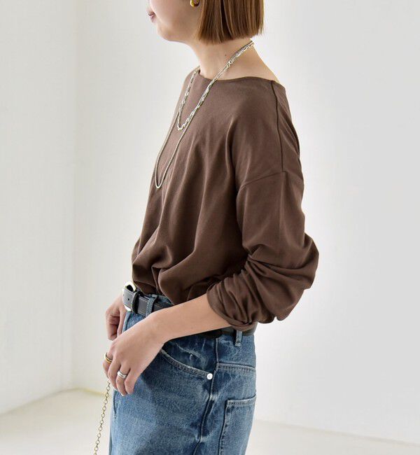 quaranciel「quaranciel:〈手洗い可能〉シアー コットン ボートネック ルーズ ロンTEE」|Tシャツ・カットソー|