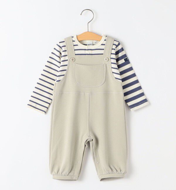 SHIPS KIDS「SHIPS KIDS:70～80cm / ボーダー フェイク レイヤード ロンパース」|ロンパース|ホワイト系