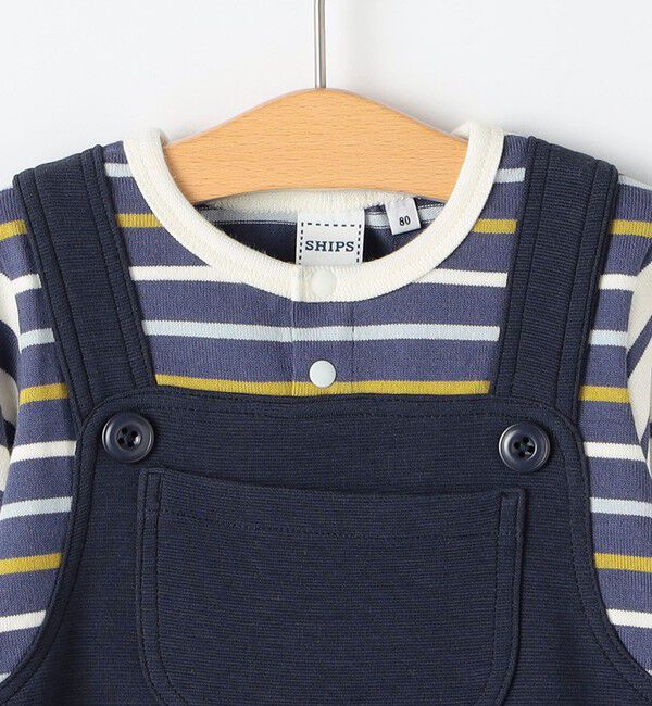 SHIPS KIDS「SHIPS KIDS:70～80cm / ボーダー フェイク レイヤード ロンパース」|ロンパース|