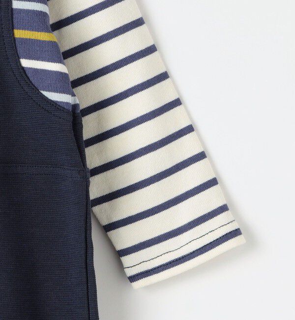 SHIPS KIDS「SHIPS KIDS:70～80cm / ボーダー フェイク レイヤード ロンパース」|ロンパース|